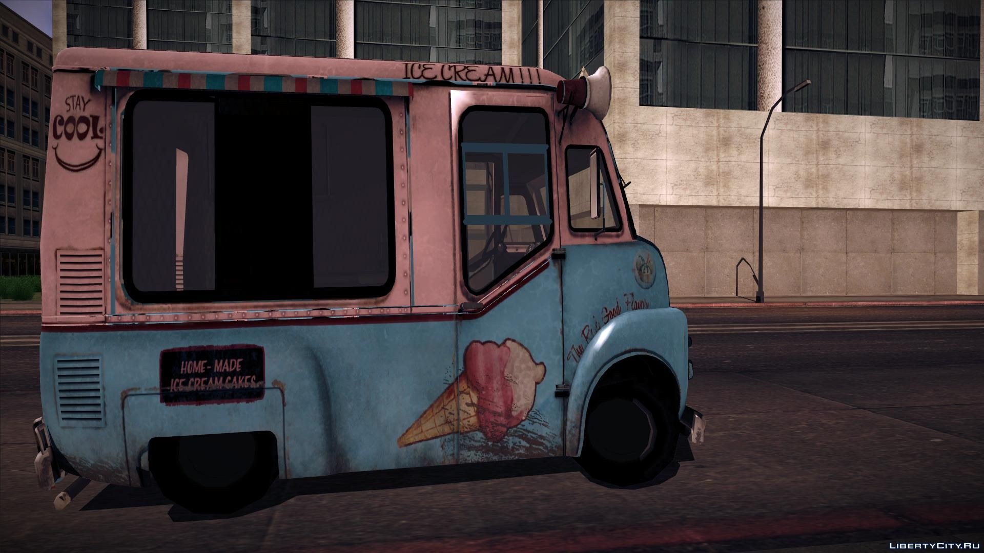 Мороженщик 2 мод. GTA San Andreas фургон с мороженым. Фургон мороженщика игра. Фургон мороженщика из игры. Фургон с мороженым ГТА 4.