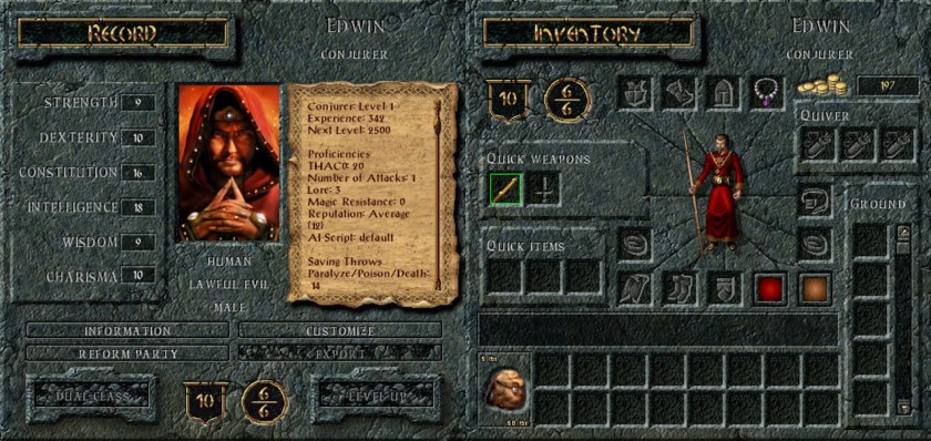 Baldur's Gate инвентарь