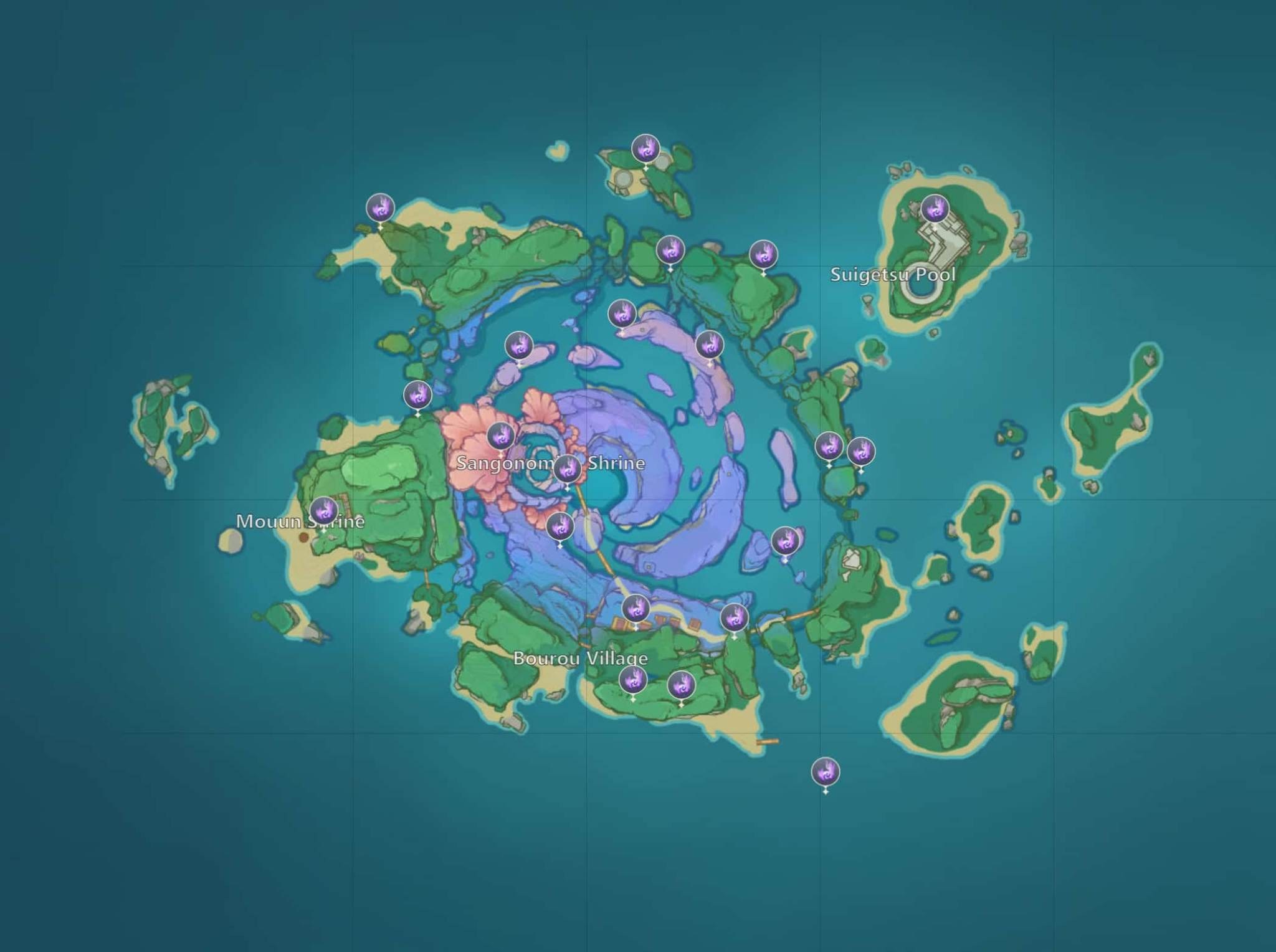 Карта генишна. Ватацуми Геншин. Остров Ватацуми Геншин. Genshin Impact остров Ватацуми карта. Ватацуми Геншин Импакт.